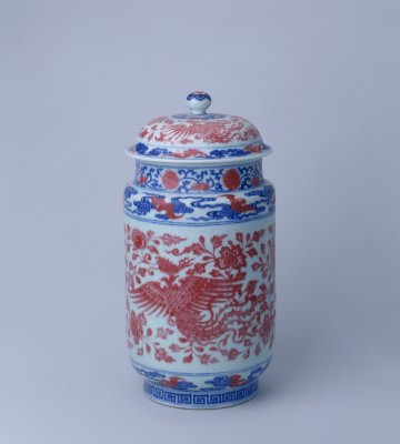 图片[1]-Blue and white underglaze red phoenix with patterns strong pot-China Archive